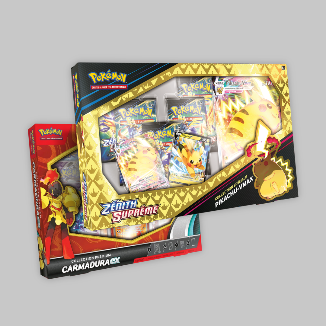 Lot coffret Pikachu Zenith Suprême et coffret Premium Carmadura Ex