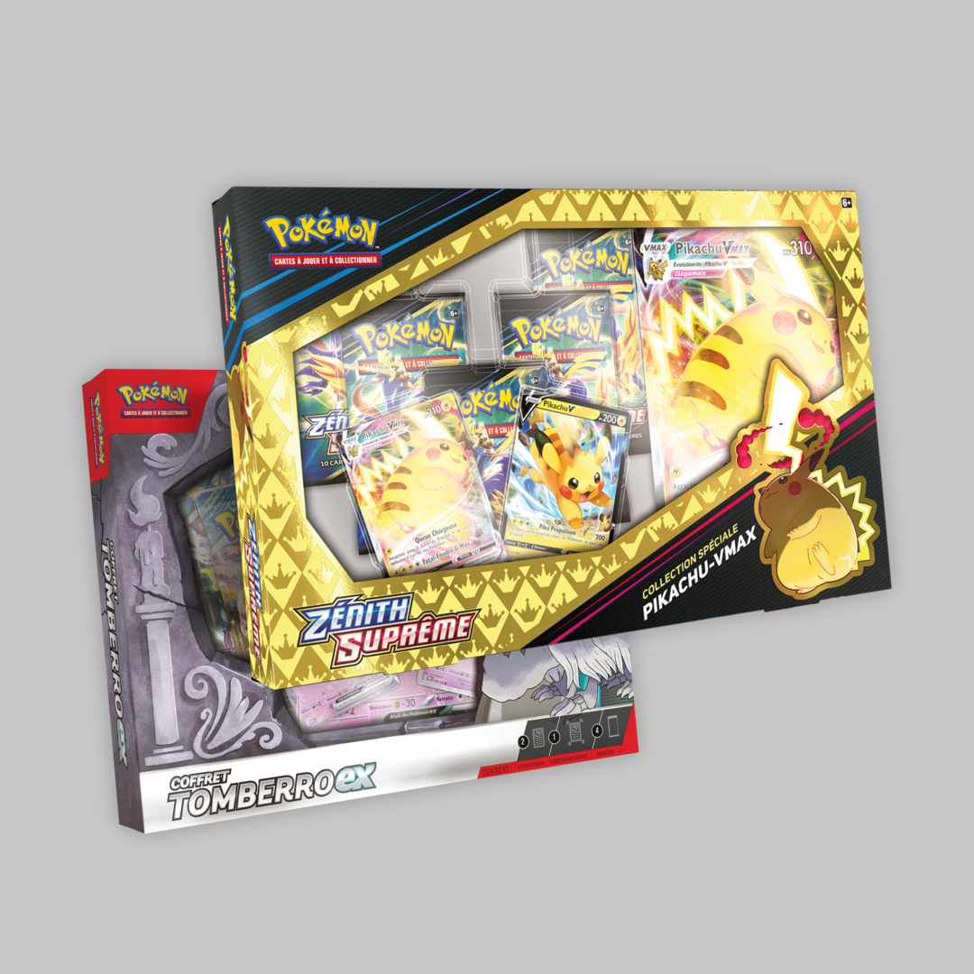 Lot coffret Pikachu Zenith Suprême et coffret Tomberro Ex